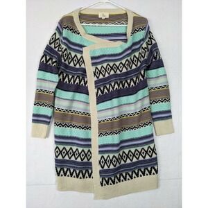 L Love USA Knit Sweater Cardigan Womens Sz S/M Purple Teal Cotton Acrylic